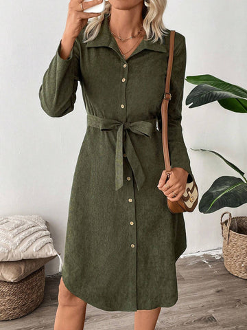 EMERY ROSE Women Corduroy Shirtdress, Button-Up Closure, Autumn/Winter