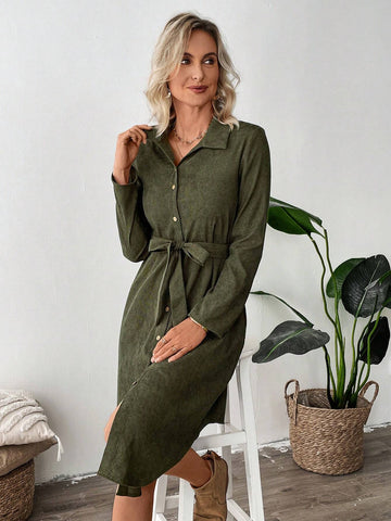 EMERY ROSE Women Corduroy Shirtdress, Button-Up Closure, Autumn/Winter