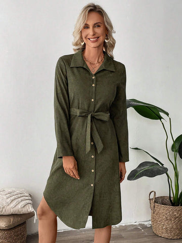 EMERY ROSE Women Corduroy Shirtdress, Button-Up Closure, Autumn/Winter