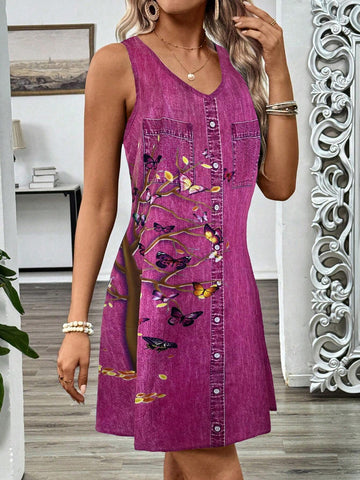 EMERY ROSE Women Floral Embroidery V-Neck Sleeveless Summer Dress