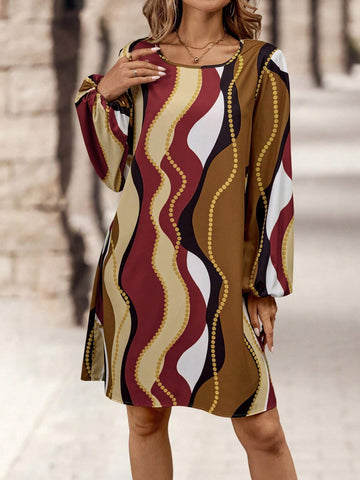 EMERY ROSE Women Geometric Print Casual Dress, Minimalist And Fashionable For Everyday Wear