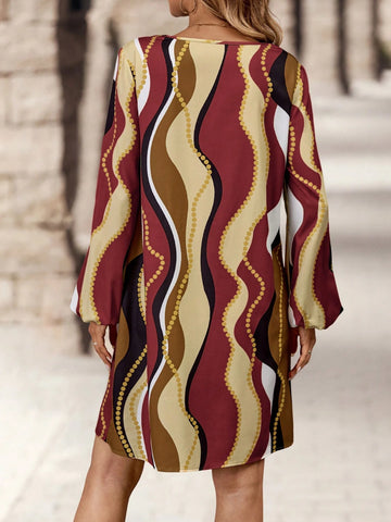 EMERY ROSE Women Geometric Print Casual Dress, Minimalist And Fashionable For Everyday Wear