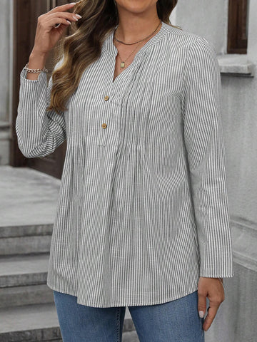 EMERY ROSE Women Long Sleeve Blouses, White Button Up Shirts, Fall/Winter Casual Apparel