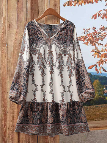 EMERY ROSE Women Paisley Print Lantern Sleeve Mini Dress, Casual Autumn SKU: sz2409233107743578