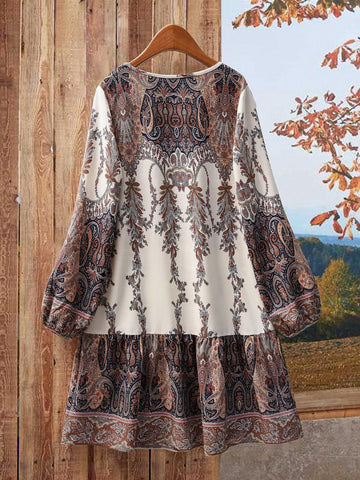 EMERY ROSE Women Paisley Print Lantern Sleeve Mini Dress, Casual Autumn SKU: sz2409233107743578