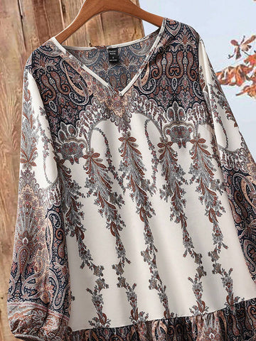 EMERY ROSE Women Paisley Print Lantern Sleeve Mini Dress, Casual Autumn SKU: sz2409233107743578