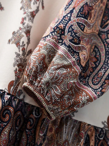 EMERY ROSE Women Paisley Print Lantern Sleeve Mini Dress, Casual Autumn SKU: sz2409233107743578