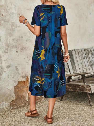 EMERY ROSE Women Random Printed Simple Daily Short Sleeve Dress