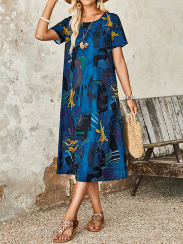 EMERY ROSE Women Random Printed Simple Daily Short Sleeve Dress