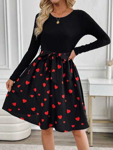 EMERY ROSE Women' S Casual Minimalist Midi Dress, Everyday Wear Valentine Day New Years Women Outfit Long Sleeve Dress