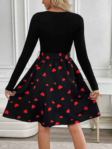 EMERY ROSE Women' S Casual Minimalist Midi Dress, Everyday Wear Valentine Day New Years Women Outfit Long Sleeve Dress