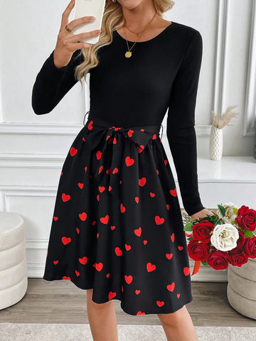 EMERY ROSE Women' S Casual Minimalist Midi Dress, Everyday Wear Valentine Day New Years Women Outfit Long Sleeve Dress