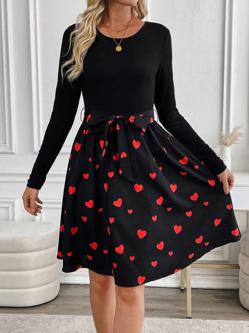 EMERY ROSE Women' S Casual Minimalist Midi Dress, Everyday Wear Valentine Day New Years Women Outfit Long Sleeve Dress