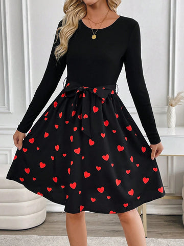 EMERY ROSE Women' S Casual Minimalist Midi Dress, Everyday Wear Valentine Day New Years Women Outfit Long Sleeve Dress