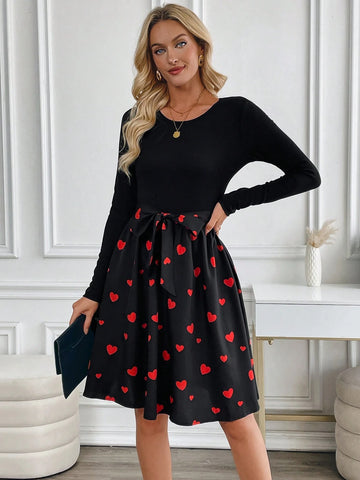 EMERY ROSE Women' S Casual Minimalist Midi Dress, Everyday Wear Valentine Day New Years Women Outfit Long Sleeve Dress