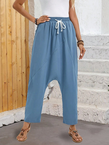 EMERY ROSE Women Solid Color Drawstring Waist Overalls For Summer Casual