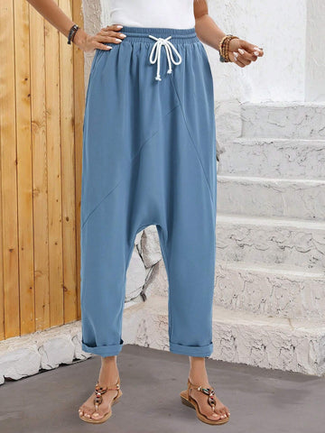 EMERY ROSE Women Solid Color Drawstring Waist Overalls For Summer Casual