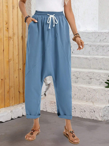 EMERY ROSE Women Solid Color Drawstring Waist Overalls For Summer Casual