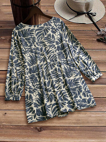 EMERY ROSE Women Summer Tropical Print Pleated Blouse