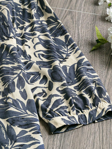 EMERY ROSE Women Summer Tropical Print Pleated Blouse