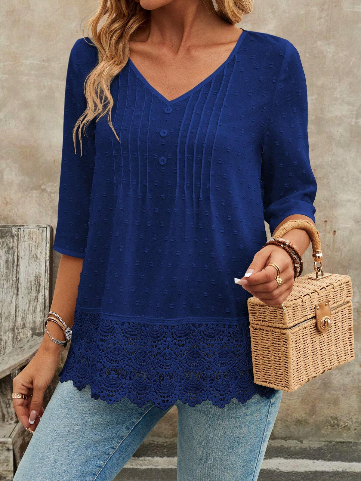 EMERY ROSE Women V-Neck Button Up Casual Blouse