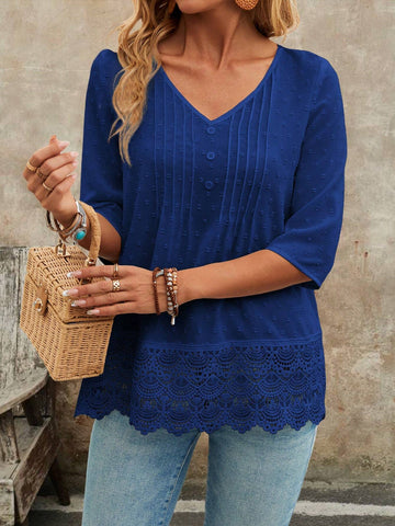 EMERY ROSE Women V-Neck Button Up Casual Blouse