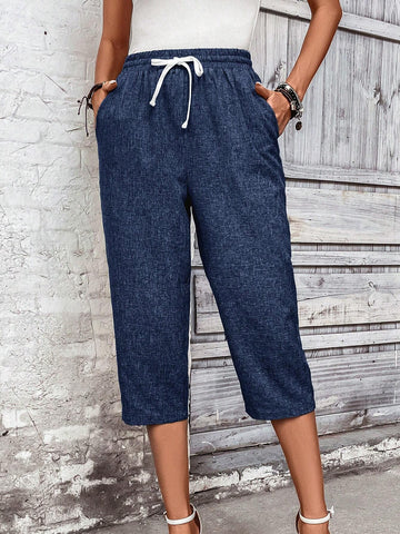EMERY ROSE Women Vacation And Leisure Drawstring Waist Tapered Seven-Quarter Pants