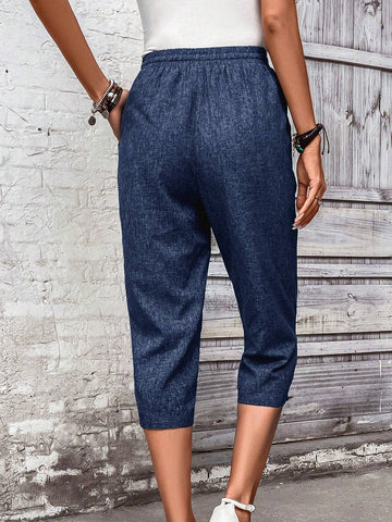EMERY ROSE Women Vacation And Leisure Drawstring Waist Tapered Seven-Quarter Pants