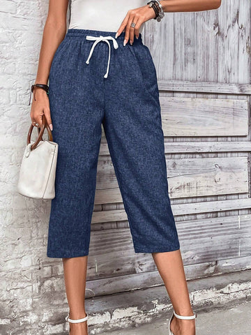 EMERY ROSE Women Vacation And Leisure Drawstring Waist Tapered Seven-Quarter Pants