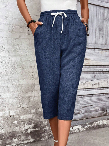 EMERY ROSE Women Vacation And Leisure Drawstring Waist Tapered Seven-Quarter Pants