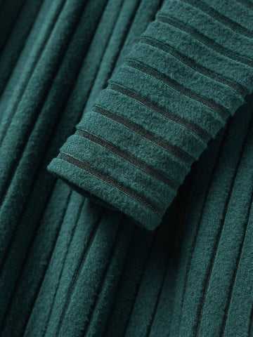 EMERY ROSE Women's Autumn Solid Color Round Neck Long Sleeve Ribbed Midi Casual Dress