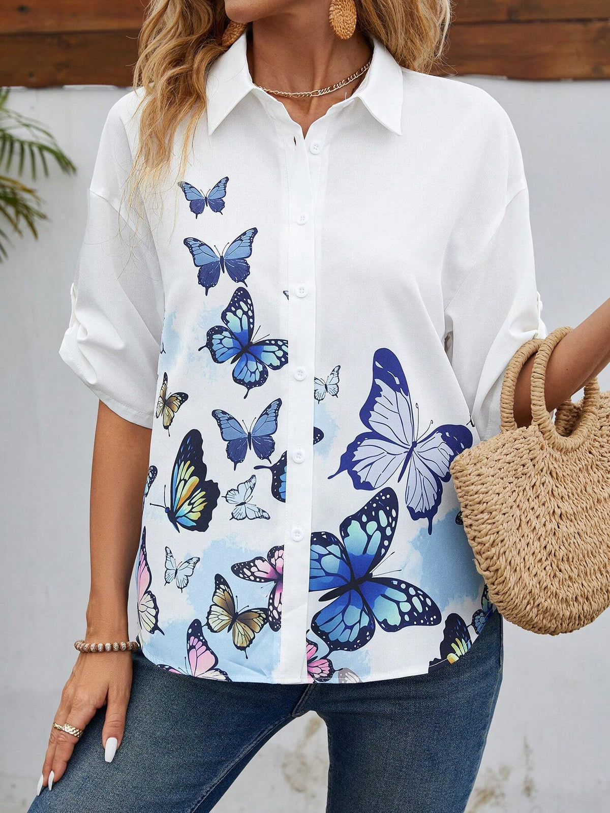 EMERY ROSE Women's Casual Butterfly Printed Shirt For Summer