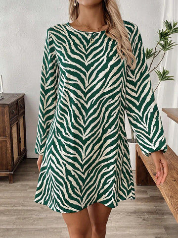 EMERY ROSE Women's Casual Commuter All-Over Print Short Dress, Autumn