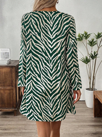 EMERY ROSE Women's Casual Commuter All-Over Print Short Dress, Autumn