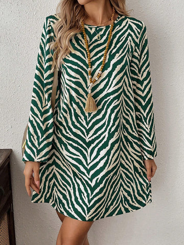 EMERY ROSE Women's Casual Commuter All-Over Print Short Dress, Autumn