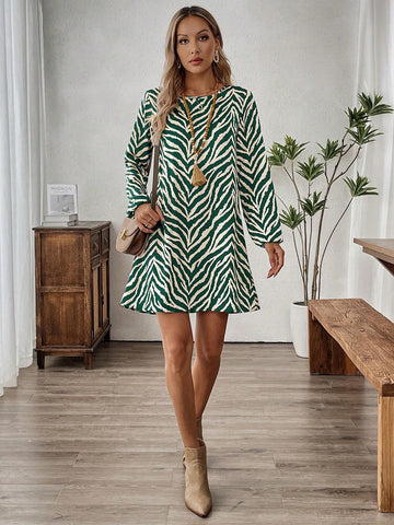 EMERY ROSE Women's Casual Commuter All-Over Print Short Dress, Autumn