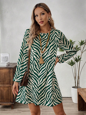 EMERY ROSE Women's Casual Commuter All-Over Print Short Dress, Autumn