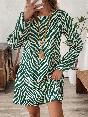 EMERY ROSE Women's Casual Commuter All-Over Print Short Dress, Autumn