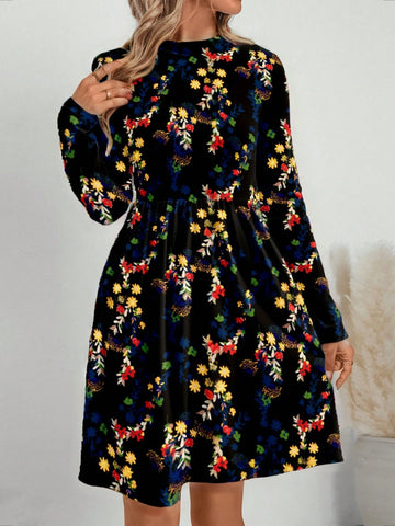 EMERY ROSE Women's Casual Long Sleeve Ditsy Floral Dress, Autumn