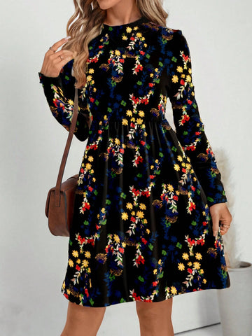 EMERY ROSE Women's Casual Long Sleeve Ditsy Floral Dress, Autumn