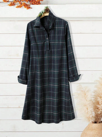 EMERY ROSE Women's Casual Plaid Mini Dress For Autumn