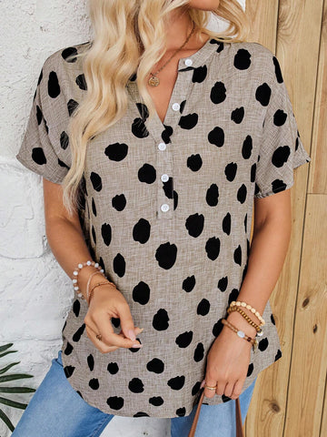 EMERY ROSE Women's Casual Printed Short Sleeve Simple Daily Shirt