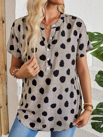 EMERY ROSE Women's Casual Printed Short Sleeve Simple Daily Shirt