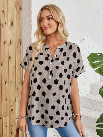 EMERY ROSE Women's Casual Printed Short Sleeve Simple Daily Shirt