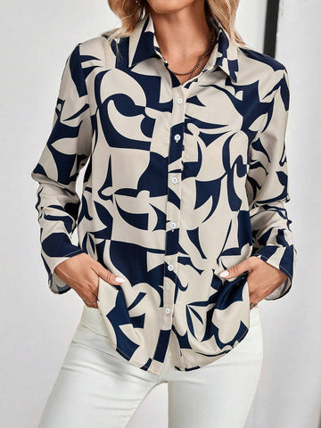 EMERY ROSE Women's Casual Random Print Blouse, Fall