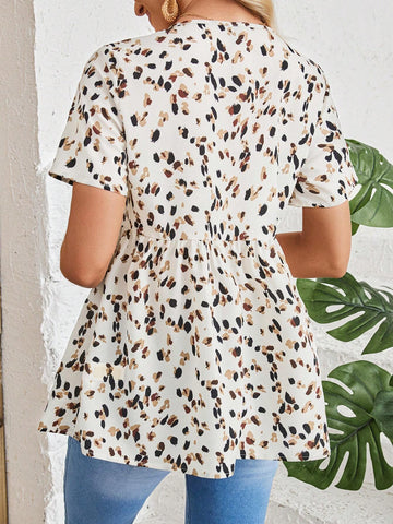 EMERY ROSE Women's Casual Short-Sleeved Shirt With Random Print, Simple Style