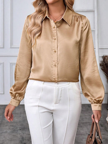 EMERY ROSE Women's Casual Solid Color Long Sleeve Blouse