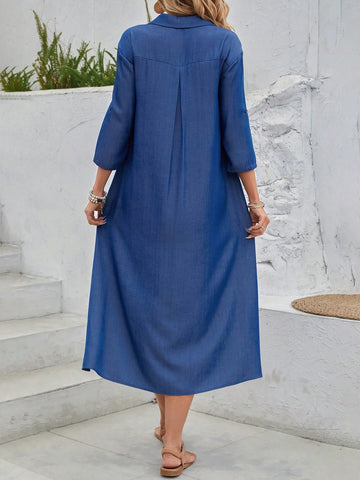 EMERY ROSE Women's Casual Solid Color Shirt Collar Dress Summer Dress