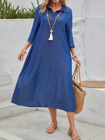 EMERY ROSE Women's Casual Solid Color Shirt Collar Dress Summer Dress