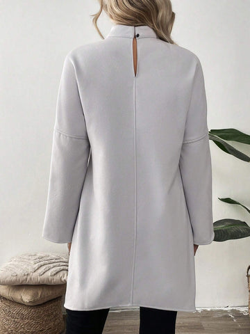 EMERY ROSE Women's Casual Solid Color Stand Collar Short Dress, Autumn/Winter